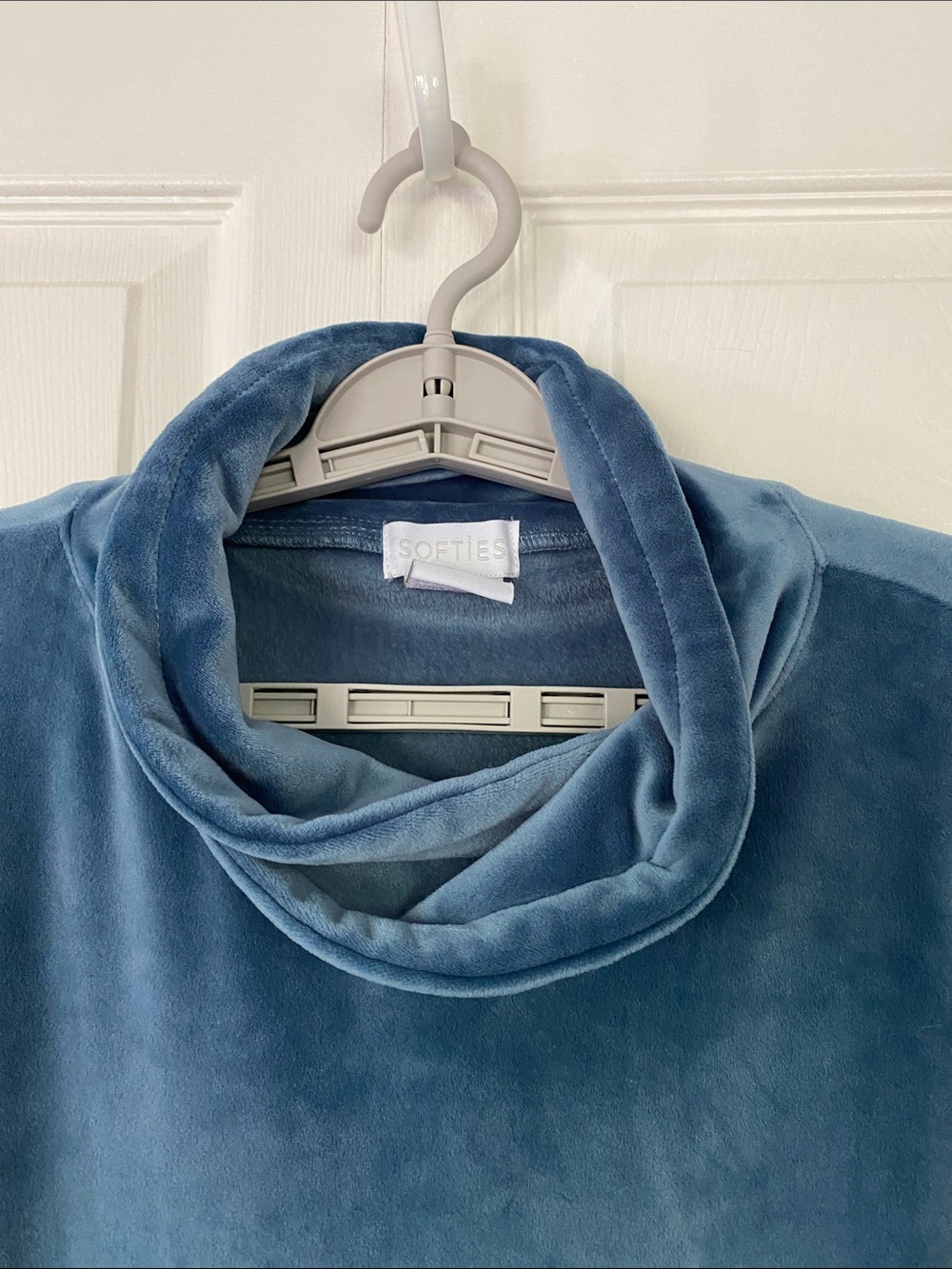 Softies Dress 35" Feather Velour Funnel Neck Lounger Dress Blue Velvet Blue L - Picture 2 of 12